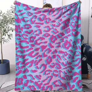 Leopard Print Facecloth Blanket In Bright Pink and Light Blue, Soft and Cozy For All Seasons