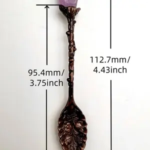 Natural Crystal Raw Gemstone Alloy Coffee Spoon Vintage Carved Coffee, Cappuccino, or Tea Spoon Decorative Dessert Ice Cream Spoons. Pick three amethyst or three different; amethyst, citrine, rose, quartz, red agate, or clear quartz. Sturdy. Mix and match
