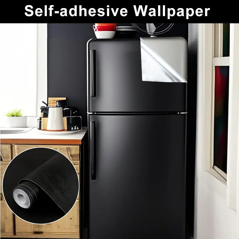 Black Fridge Stickers, Adhesive Decals, Decoration Sticker, Interior Stickers, Contact Paper, Peel-And-Stick Decorative Wallpaper, Self-Adhesive Wallpaper, Removable, Suitable for Cabinets, Kitchens, Wardrobes, Walls, Drawers
