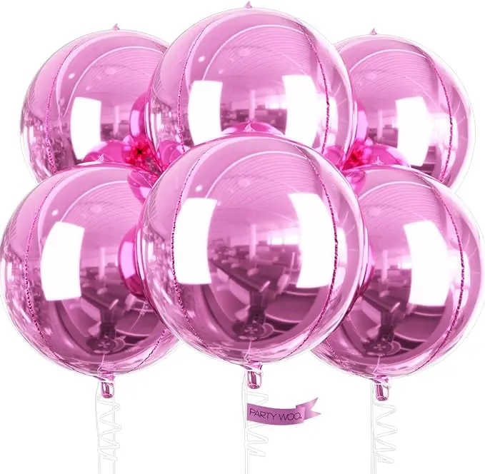 PartyWoo Metallic Pearl Pink Foil Balloons, 6pcs 22-Inch Large Round 4D Jumbo Inflatable Mirror Mylar Balloons for Baby Shower, Princess Party Decorations, Foils Balloons