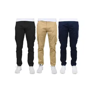 3-PackMen'sFlex-StretchCottonCargoPants31-InchInseam-ComfortableDurablePlainDesigninBlackKhaki&NavyBlue