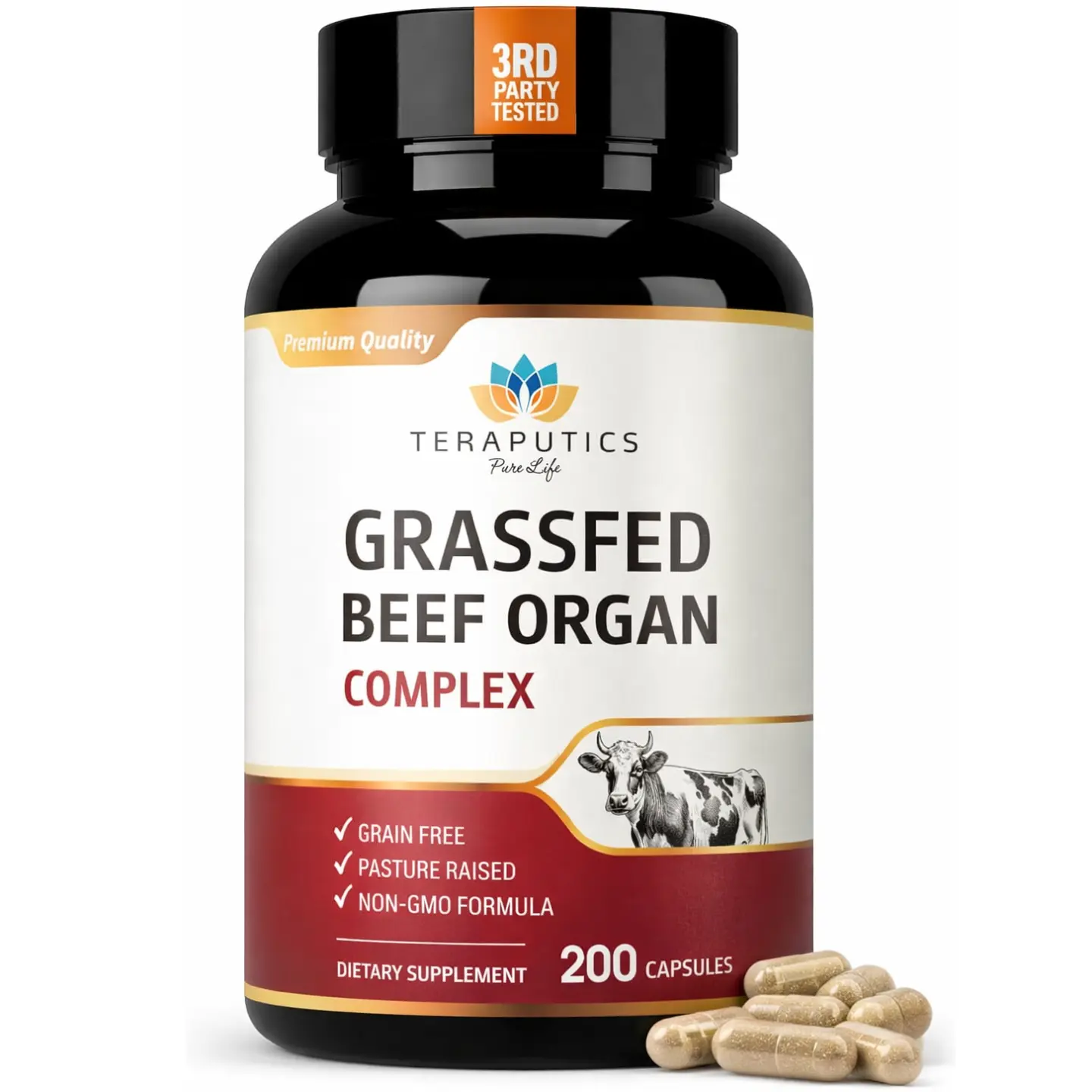 Premium Grass Fed Beef Organ Supplement | 200 Capsules | Pasture Raised Grain Free | Beef Liver, Heart, Kidney, Pancreas, Spleen | Carnivore Diet Non-GMO Desiccated Liver Pills Complex