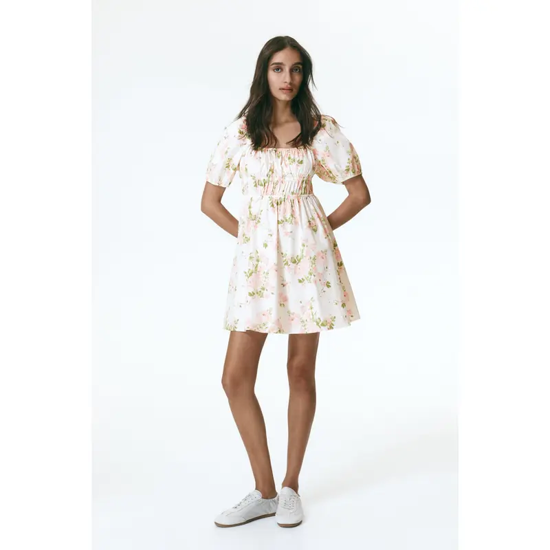 long sleeve women's denim dress Women's Just Around the Corner Ivory Multi Floral Cotton Mini Dress | Size: L main image 1