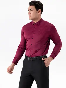 Men's High Elastic Striped Shirt, Seamless Stretch Fabric, Iron-Free Easy Care, Long Sleeve, Smooth Drape, Perfect for Daily Wear