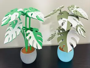 Monstera Plant Coaster Set, Choice of Leaf and Pot Color, Modern Plant Decor w/ 6 Coasters, Disguised Functional Home Decor, Great for Desks