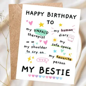 Funny Bestie Birthday Card, Unpaid Therapist, Friendship Greeting
