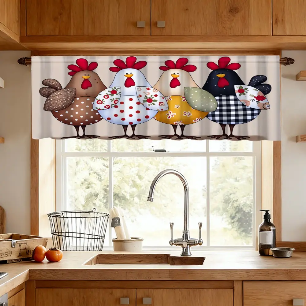 1pc Chicken Pattern Kitchen Valance, Farmhouse Style Decorate Curtain, Multi-Scene Home Decoration Curtains, Ideal for Coffee Shop Restaurant Entrance Decor, Window Curtain, Room Decor Curtain, Home Decorative Curtain