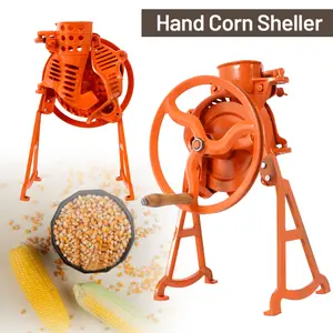 Hand Corn Sheller Heavy Duty Shelling Machine Manual Farm Corn Thresher Corn Remover Tools Hand Sheller with Wooden Handle Cast Iron Manual Thresher Kitchen Utensils Orange