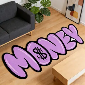 Creative Cartoon Pattern Money Letter Rug, Non-Slip Washable Foldable Mat, Living Room & Bedroom Decor Carpet, Decorative Rug, Soft Home Decoration Area Rug, Indoor Floor Rug