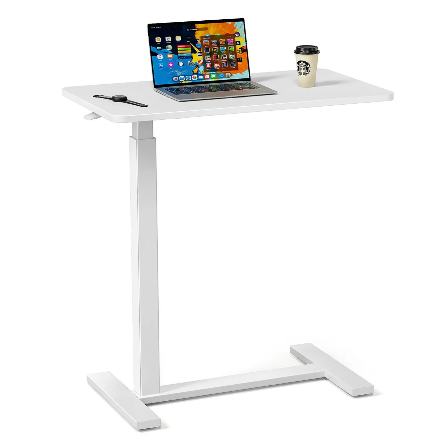 Adjustable Mobile Bed Table - Laptop Desk on Wheels, Overbed Standing Desk for Home, Office, Hospital - Portable Computer Cart with Lockable Casters