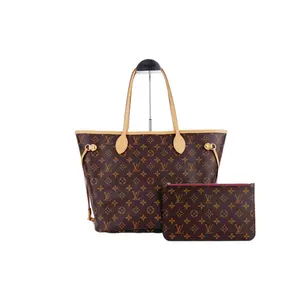 Pre-owned Louis Vuitton leather Tote Bags Monogram Neverfull MM Tote Bag with Pouch, Pre Owned, Authentic