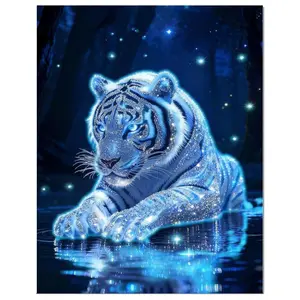 Diamond Art Kit for Adults Luminous White Tiger Round Drill Glow-in-The-Dark Diamond Painting - 5D Full Round Drill, Beginner DIY Craft Handicraft Handcraft