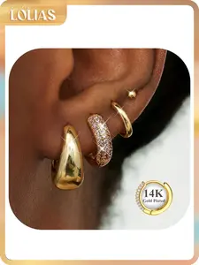 LOLIAS Women's 4-Pair Hypoallergic Chunky Hooped Earrings - Casual, Thick-Plated, Tarnish-Proof Jewelry, Lightweight Huggie Hoop Stacks for Sensitive Ears, Everyday Wear Trendy Gifts