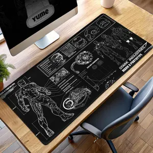 Black Blueprint Mouse Pad – Stark Industries Mark 6 Schematic Design, Superhero Gamer Gift, Desk Mat, PC Accessories.