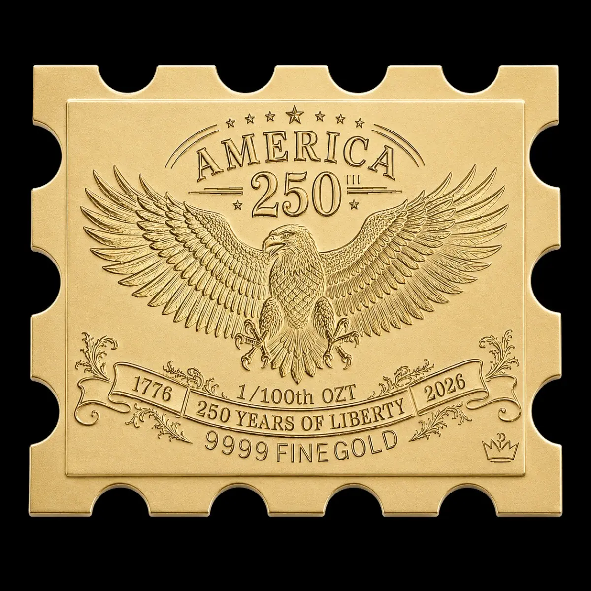 America's 250th Anniversary 1/100 Oz .9999 Fine Gold Stamp (Limited Edition)