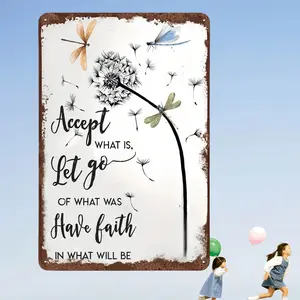 Rustic 8x12 Aluminum Sign with Inspirational Quote, Dandelion and Dragonfly, Vintage Home Office Decor, Motivational Wall Art, Farmhouse Sign