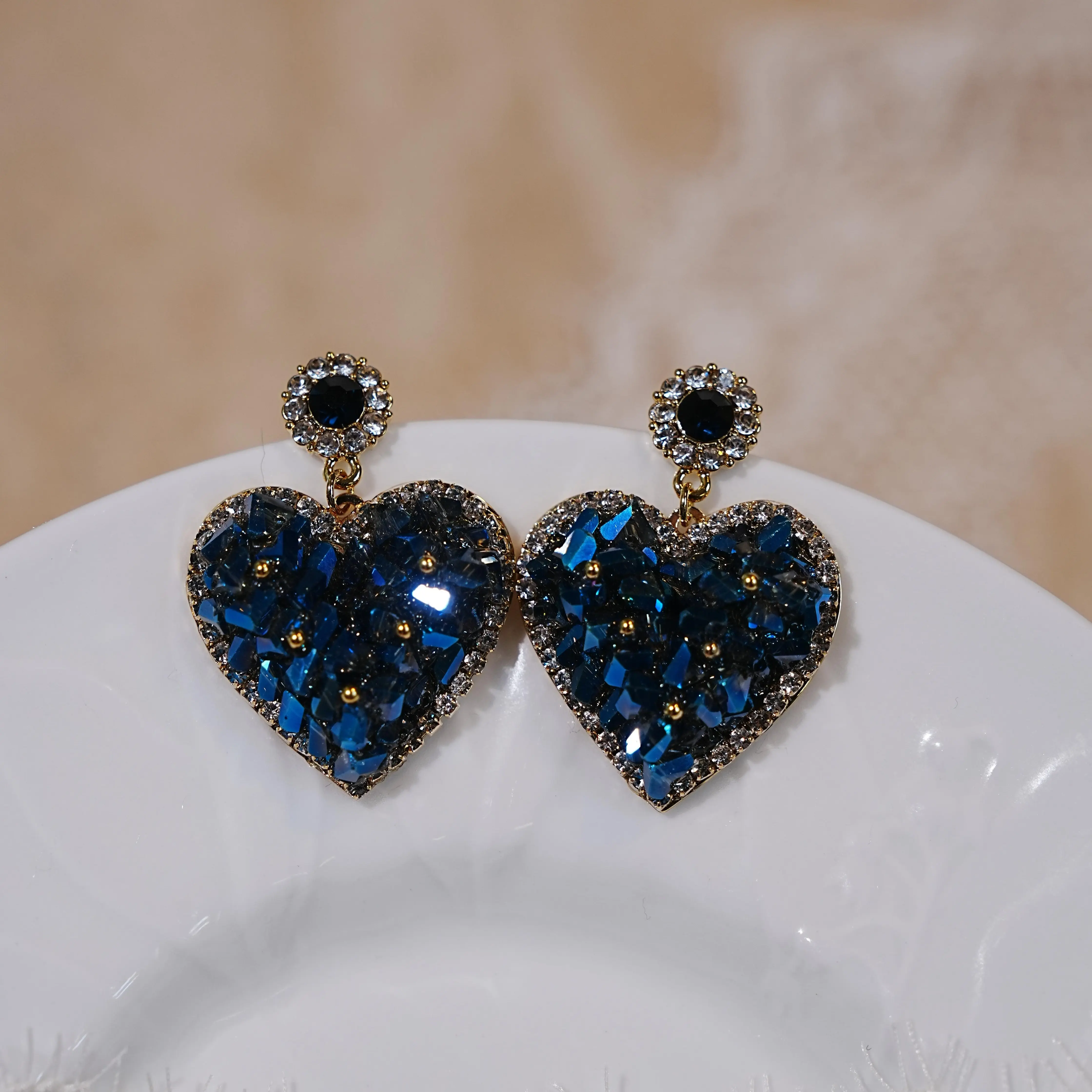 Costume Chandelier-Style Earrings with Multicolor Beads, Heart Shape Gemstones - Vibrant Outfit Accents, Stylish Statement Fashion Accessory