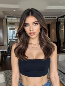 16 Inch Long Wavy Gradient Wigs for Women, Gorgeous Fluffy Loose Wave Wigs with Blunt Bangs, Synthetic Full Machine Wigs for Party, Daily Use, Fashion Fluffy Wigs, Synthetic Fiber Wig
