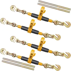 Ratchet Chain Binder, 5/16"-3/8" Heavy Duty Load Binders, with G80 Hooks 7,100 lbs Secure Load Limit, Labor-saving Anti-skid Handle, Tie Down Hauling Chain Binders for Flatbed Truck Trailer, 4 P