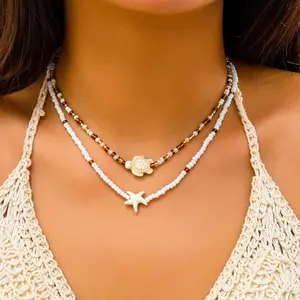Women's Boho Beach Anklet with Turtle Charm, Turquoise Shell, Starfish, Seed Beads, Tassel & Metal Coating, Coastal Summer Costume Jewelry for Beach Vacations & Bohemian Outfits