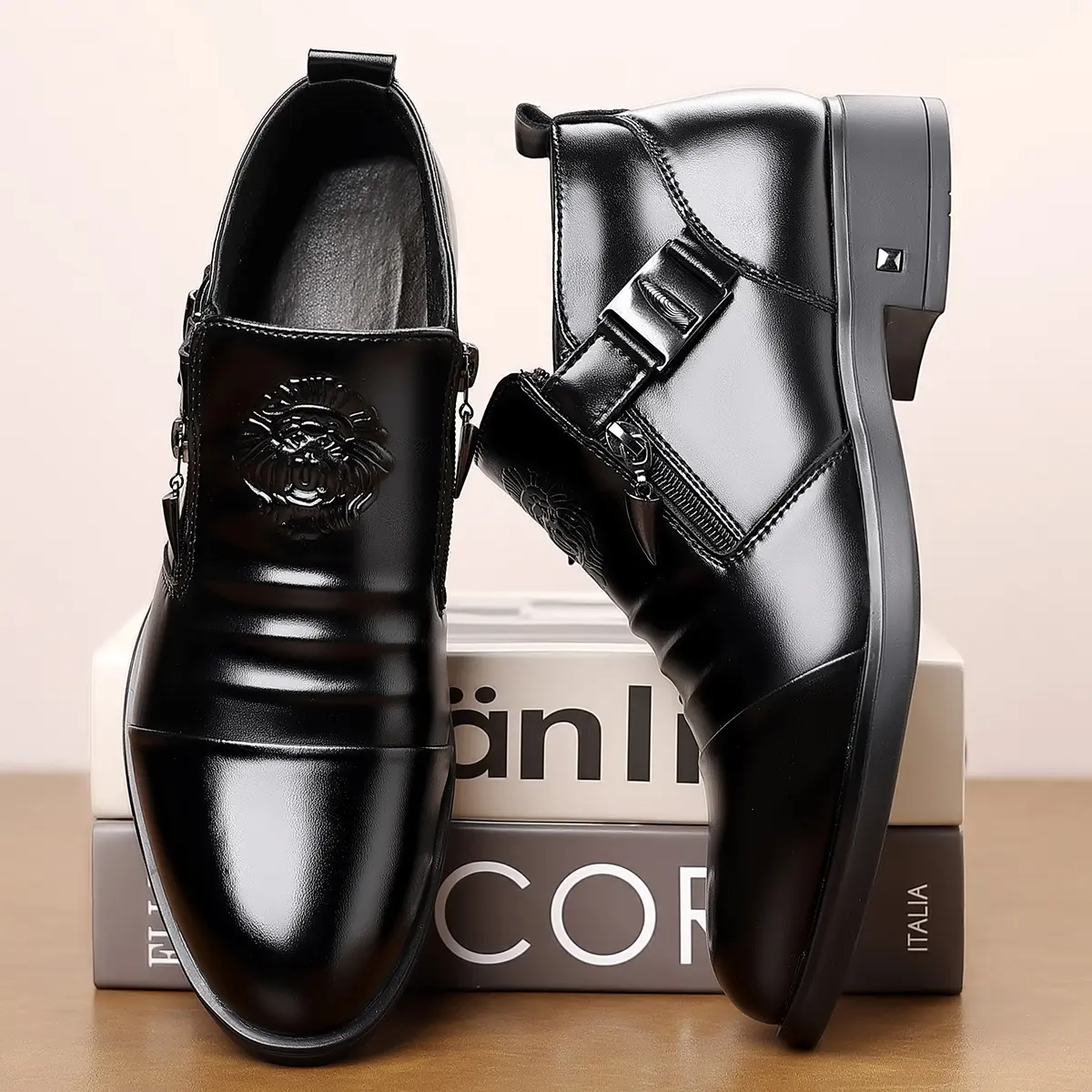 British Style Men's Leather Footwear - Classic Pointed Toe, Business Casual Low-Top Closed-Toe Shoes, Elegant All-Season Comfort Soft Patent Leather Upper - Suitable for Office Work - TikTok Black Friday Store