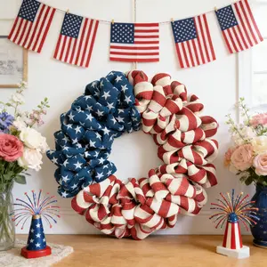 Bibelot 4th of July Patriotic Wreath Wreath 20Inch Patriotic Burlap Wreath 4th of July Memorial Day Handcrafted Stripe and Stars American Flag Printed Summer Front Door Home Decoration summerwins summerwins  flash sale home items