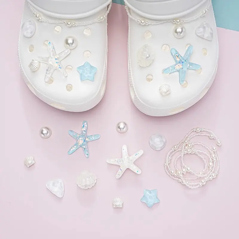 Handmade Starfish & Shell Charm Set, Cave Shoe Buckle DIY Clog Accessories for Crocs, Cute Button Charms for Birthday Gifts (No Shoes Included), Style 1, Footwear