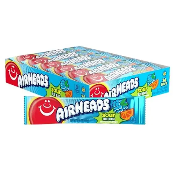 Airheads Sour Full-Size Candy Bars, Taffy Candy, Sour Blue Blast, Individually Wrapped Candy, 36 Count Airheads Sour Full-Size Candy Bars, Taffy Candy, Sour Blue Blast, Individually Wrapped Candy, 36 Count