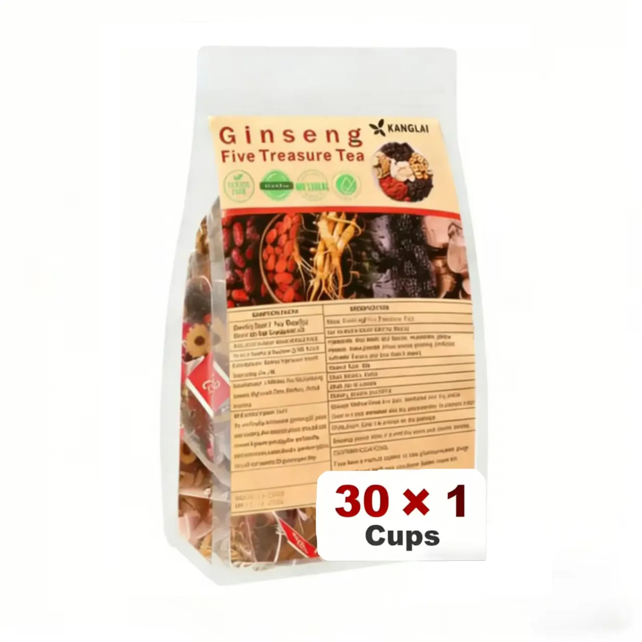 Kidney Tea Formula Ginseng Five Treasure Tea 1PCS (5g x 30 Bags) Natural Herbal Kidney Support Tea for Men & Women Traditional Chinese Wellness Beverage Detox Cleanse Organic Ingredient Daily Healthy Tea Value Pack