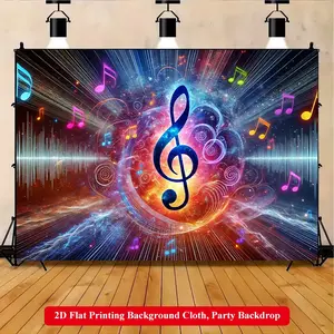 2D Flat Printing Backdrop Banner 1pc, Musical Symbol With Colorful Notes Vibrant Polyester Background Cloth for Family Party, Wedding, Birthday, Christmas, Thanksgiving, Fall, Entryway, Room Decorations, Party Decorations Banners, Easy to Set Up, Reusable