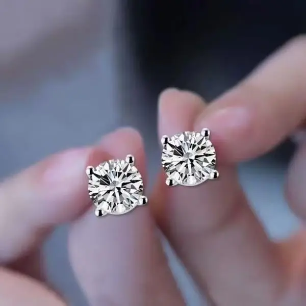925 Silver, Lab-Created ECO Diamond 4-Claw Set 2 Carat Earrings (Total 4 Carats for the Pair) - Versatile Style / Everyday Wear / Halloween / Christmas / Discount Price / Gift