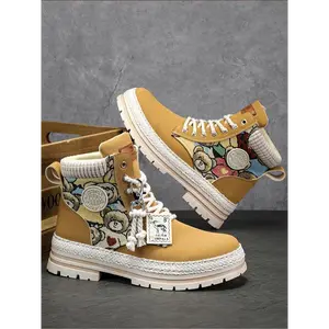 Men's Fashionable Patchwork Design Lace Up Hiking Boots, Casual Sporty Outdoor Shoes, Male All-match Round Toe Shoes for Daily Wear