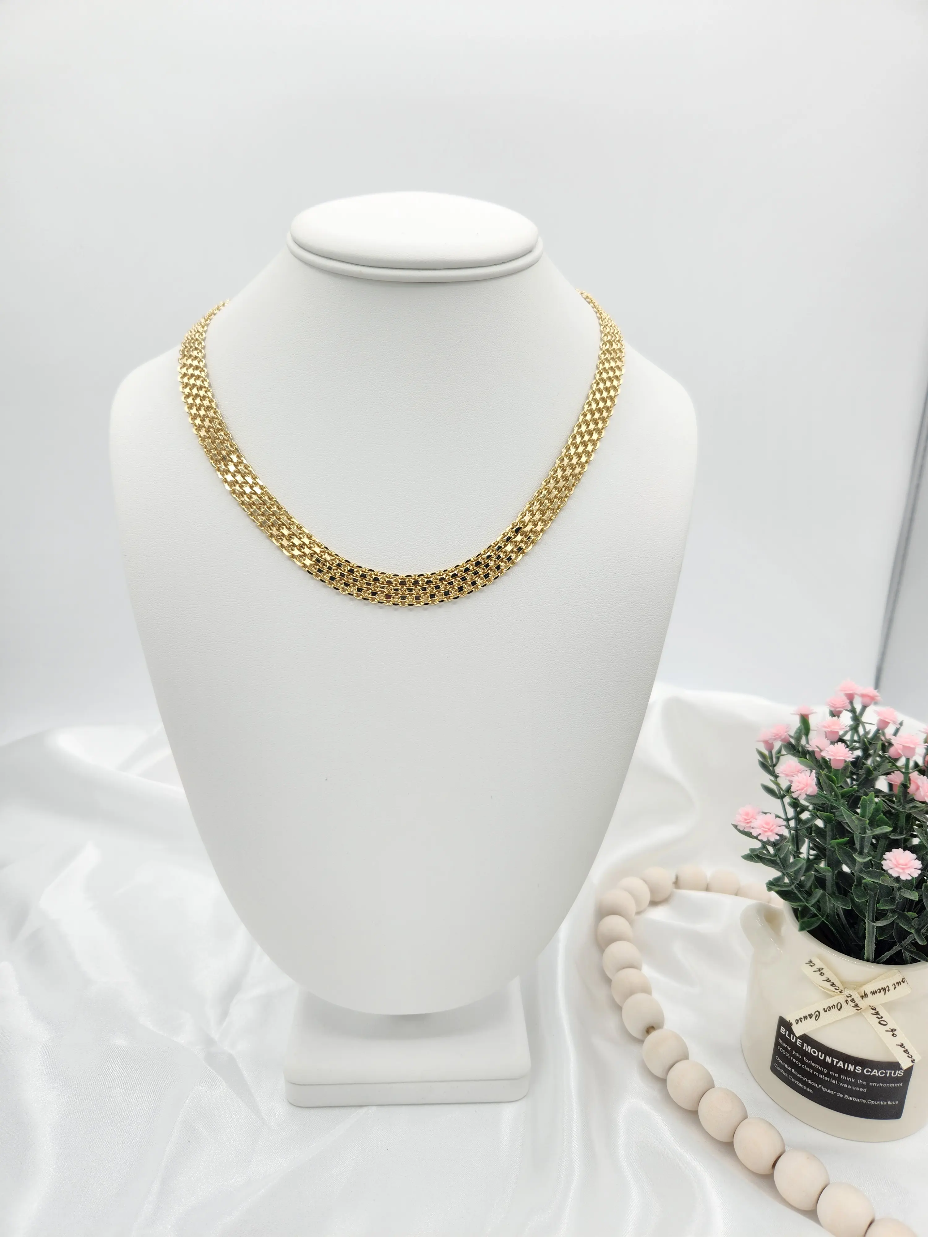 14 k gold plated choker with Italian mesh design.