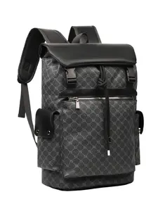 Printed Flip Cover Backpack, Business Commute Large Capacity Laptop Bag, Travel Versatile Hiking Pack, Classic Print Backpack, Drawstring Closure, Durable Backpack, Travel Backpacks