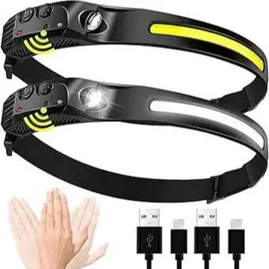 LED Headlamp Rechargeable 3Pack/ 2Pack/1Pack- 230° COB Super Bright Head Lights for Forehead, Hard hat Light for Adults, USB C Headband Flashlight for Work, Hiking, Running, Camping Essentials Gear