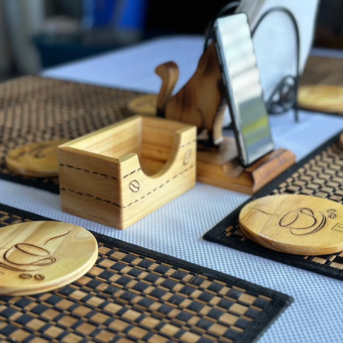 Coffee Square Wood Coasters, Set of 6, Housewarming Gift, Wooden Laser Coasters, Square Coasters, Coffee Coasters