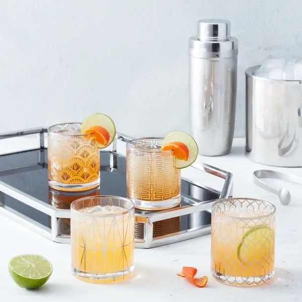 Z Gallerie Soiree Double Old-Fashioned Decorative Glasses - Set of 4 Geometric Kitchen Drinkware, Decorative Glasses Glasses