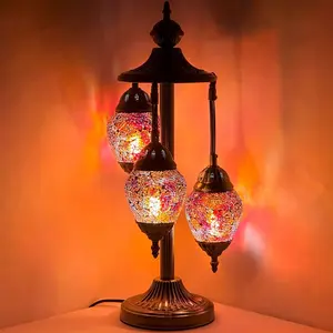 Cosmic Red Hues Egg-Shaped Turkish Mosaic Floor Lamp with 3 Globes
