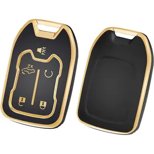 New Upgrade Car Key Fob Cover Compatible with GMC, Key Fob Case Shell Fits for Chevy Suburban Silverado GMC Sierra Terrain Acadia 1500 2500HD 3500HD Car Accessories Smart Remote Key Holder, Gold Black