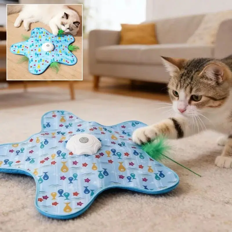 Cat Hide and Seek Rechargeable Toy Mat with Moving Feather, 3-Mode Automatic Cat Teaser for Exercise and Boredom Relief