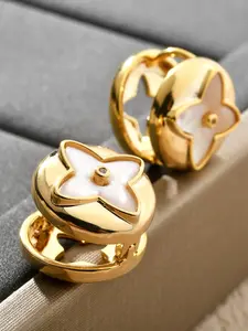 Women's Clover C-Shaped Earrings, Copper Material, Pearl & Rhinestone, Retro Style, All Seasons, Perfect for Daily Wear