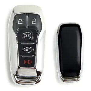 iJDMTOY Chrome Finish Silver TPU Key Fob Protective Cover Case For Ford or Lincoln 4/5-Button Keyless Intelligent Access Key