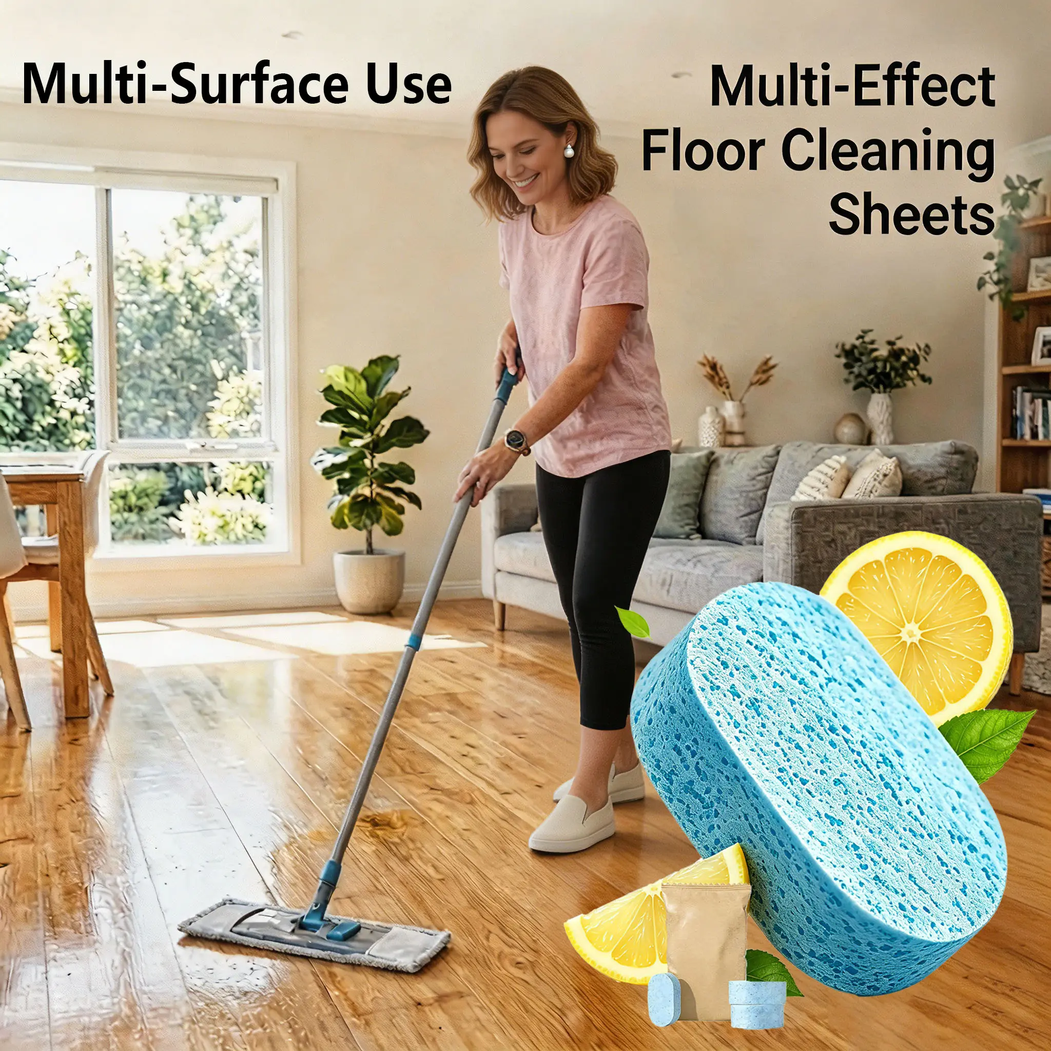 Household Floor Cleaner Tablets, 12-Pack Lemon Home Cleaning Supplies - Safe for Mop Use on Wood, Tile, Marble, Quick Dry, No Residue Household Cleaning Products