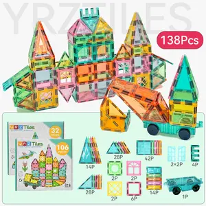 【NEW 138PCS Mega Set】YRZtiles Magnetic Tiles, Jumbo 138PCS Magnet Building Blocks, Sturdy Construction STEM Educational Toy, Preschool Learning Playset, Best Gift for Kids 3+ Boys Girls