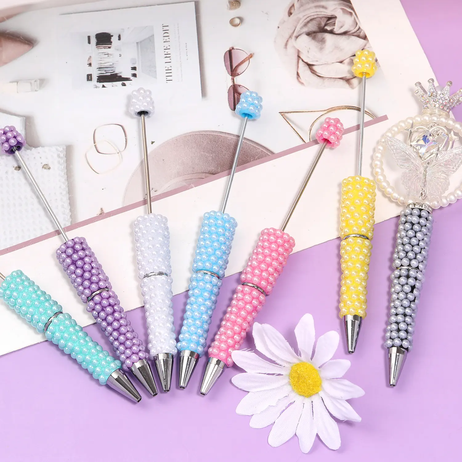 【P58】5-Piece DIY Pen Beading Tools, Wholesale Rhinestone Pearl Supplies for Beads Jewelry Making, Pen Tools