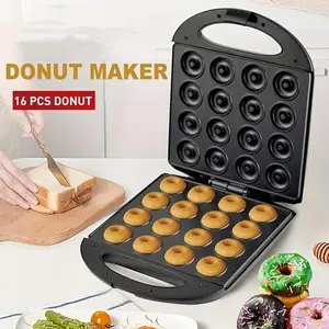 Mini donut maker, double-sided heating nonstick pancake maker, adjustable temperature for making 16 donuts, breakfast snack, suitable for kitchen, home, and travel