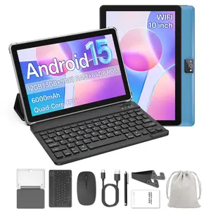 【SummerWins】2026 10 Inch Pad Android 15 Tablet, 12(3+9)GB RAM 64GB ROM,Portable Device with Keyboard, Mouse, Case, Stylus, Dual Camera, Ideal for School, Work, Valentine’s Day Gift, Type-C Tablete 6000mAh Larger Battery