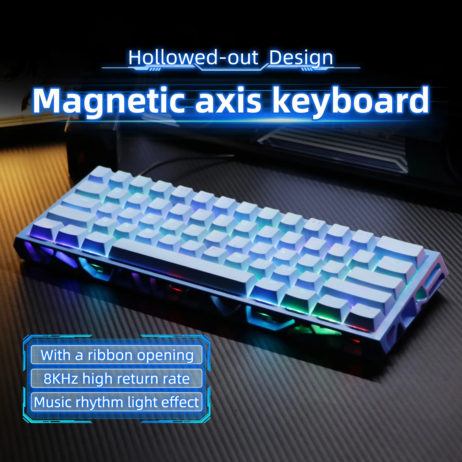 KAVLORN NC61 Series 60% Magnetic Axis Hot-Swap Gaming Keyboard with Hot-Swap Keys, 17 RGB Lighting Modes, Type-C Detachable Cable, Compatible with Mac and Windows (Keyboards for Gaming), Type-C Cable