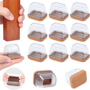 Rectangle Clear Silicone Chair Leg Floor Protectors with Felt Rectangle Felt Furniture Leg Caps Table Leg Covers Cups Anti Scratches and No Noise