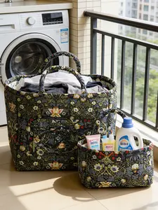 Floral Print Storage Basket, Foldable Handheld Fabric Organizer, Portable Underwear and Miscellaneous Holder, Home Organization, Laundry Organizer, Laundry Room Organiser